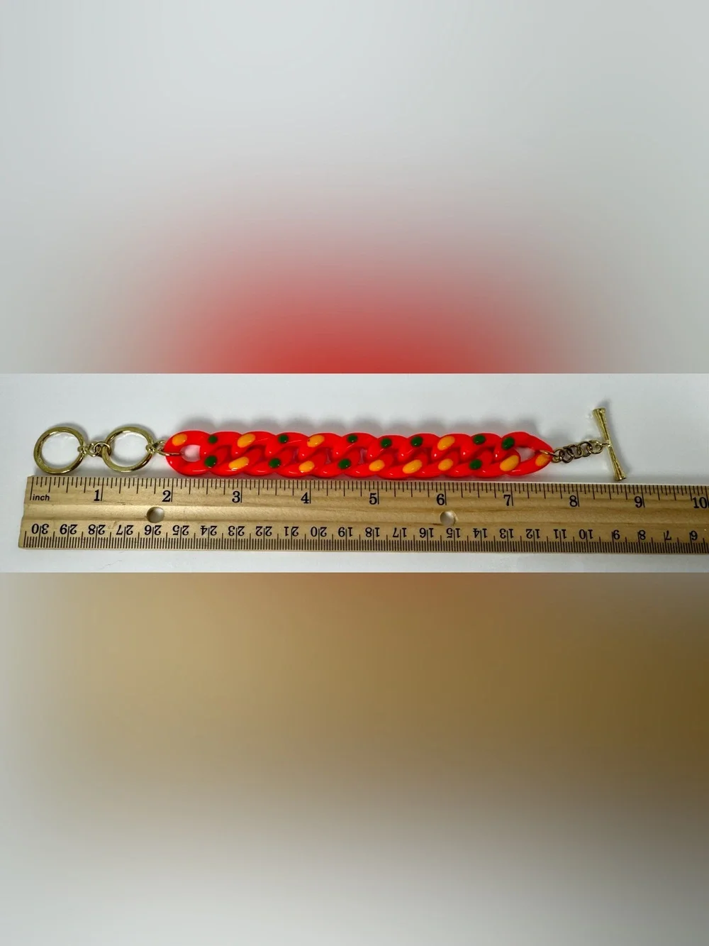 Bright Orange Acrylic Chunky Chain Bracelet with Yellow & Green Accents #1740